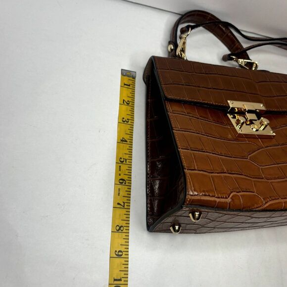 Sali Beige Italian Leather Crocodile Print Top Handle Crossbody Bag Womens - Picture 12 of 12